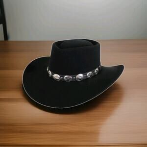 Renegade Mens Black 100% Wool Western Cowboy Hat Size 7 1/8 Headwear Stiff